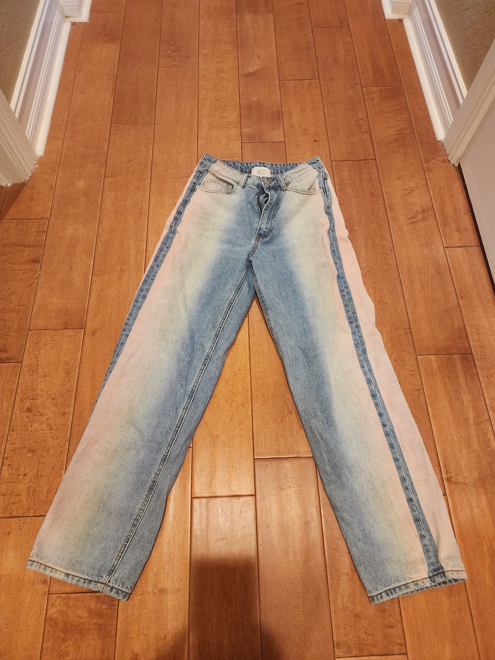 BDG Light Blue Straight-Leg Jeans with Pale Pink Side Panels